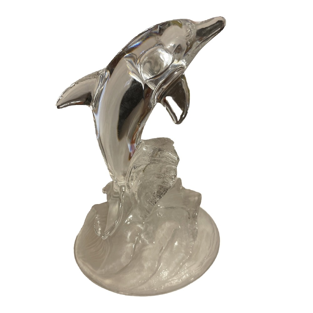 Vintage 6" Cristal D'Arques Clear Lead Glass Crystal Dolphin Figure On  Waves